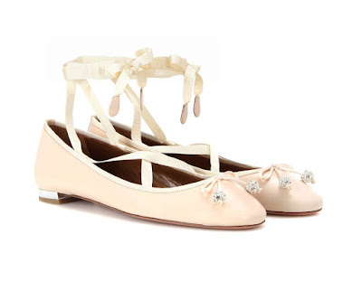 Aquazzura Blush ballet flats with satin lace up ribbons