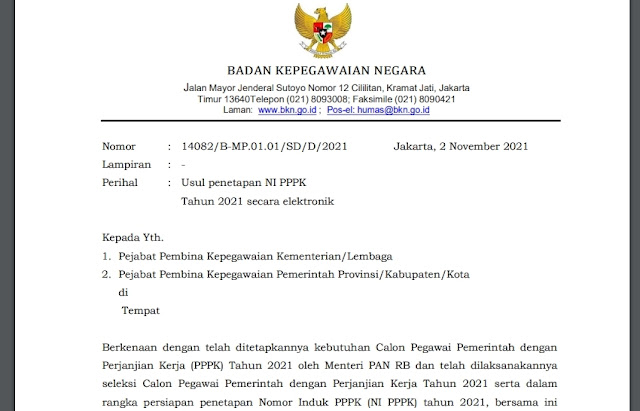 Pengajuan dan Penetapan Nomor Induk (NI) PPPK Tahun 2021 Secara Elektronik