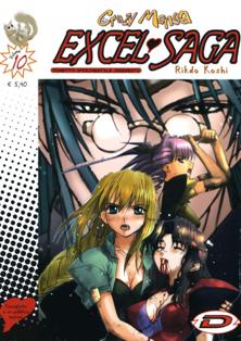 Crazy Manga 10 - Excel Saga 10 - Agosto & Settembre 2004 | ISSN 1593-2001 | CBR 215 dpi | Mensile | Fumetti | Manga | Fumetti | Manga | Seinen | Aniparo | Azione
Collana edita dalla Panini Comics di periodicità e formato variabile che ha ospitato diverse serie, tra cui: Mythos, Cacciatori di Elfi, Dokuro e molte altre.

Excel Saga è un manga seinen giapponese creato da Koshi Rikdo e pubblicato in Giappone dalla Shonen Gahosha.
In Italia la serie è stata pubblicata da Dynit.
Il manga segue da vicino la ACROSS, Organizzazione Segreta per la Promozione dell'Ideale, società che mira alla conquista del mondo. La campagna di conquista parte dalla Città F (Fukuoka), della Prefettura F (prefettura di Fukuoka), in cui si trova la sede in cui opera Sua Eccellenza Il Palazzo, suo Comandante Supremo.
L'ACROSS inizialmente è composta soltanto da Sua Eccellenza Il Palazzo e Excel, una ragazza iperattiva e molto determinata innamorata perdutamente di lui. Successivamente si unirà a loro Hyatt, una ragazza più lucida della sua compagna, ma con la caratteristica sovrannaturale di morire e resuscitare ciclicamente. Nel manga l'origine di Hyatt è ancora sconosciuta, ma presumibilmente non naturale; nell'anime viene illustrato come Hyatt abbia origini extra-terrestri.
In ogni episodio a Excel e Hyatt viene assegnata una particolare missione per mettere in ginocchio la città, missioni che generalmente non riescono a portare a termine, compromettendo il piano di conquista. Accompagnate solitamente da Frattaglia, il loro cane, che serve anche come cibo di emergenza, al di fuori delle missioni le due ragazze devono condurre una vita normale e cambiano spesso lavoro (solitamente non hanno mai abbastanza soldi da permettersi una cena dignitosa). Nel manga, invece, con l'arrivo di Elgarla, il Palazzo assegna loro un cospicuo capitale per le loro spese, permettendo così di limitare «l'approvvigionamento sul campo». Il loro tenore di vita conoscerà alti e bassi a causa dell'imprevedibile stile di vita.