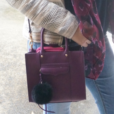 Rebecca Minkoff purple mini MAB tote plum with pink Ava wallet leopard print scarf | AwayFromTheBlue