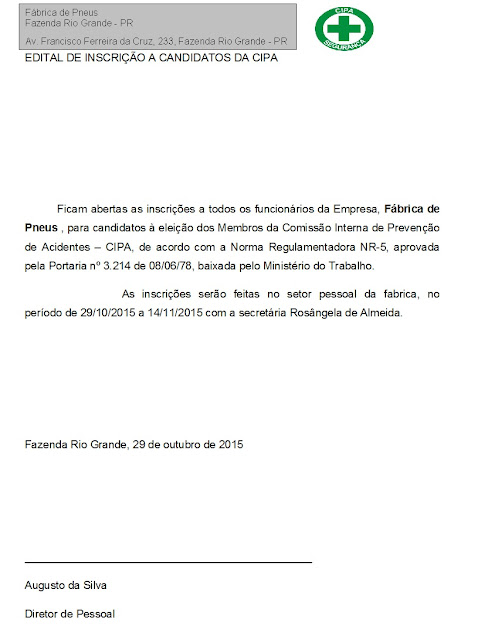 MODELO DE DOCUMENTO DA CIPA