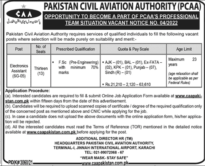 Pakistan Civil Aviation Authority PCAA jobs 2022 Online Form