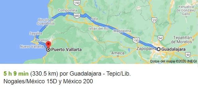 Ruta Carretera de Guadalajara a Puerto Vallarta en Mapa