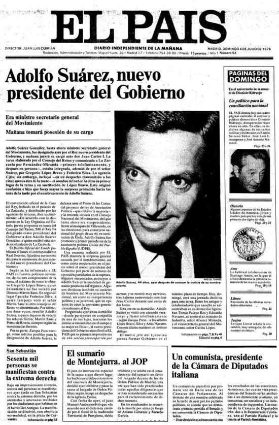 El País, front page July 4, 1976
