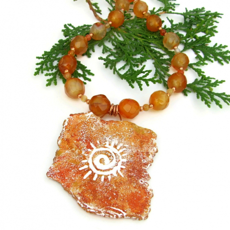 spiral sun necklace with carnelian gemstones