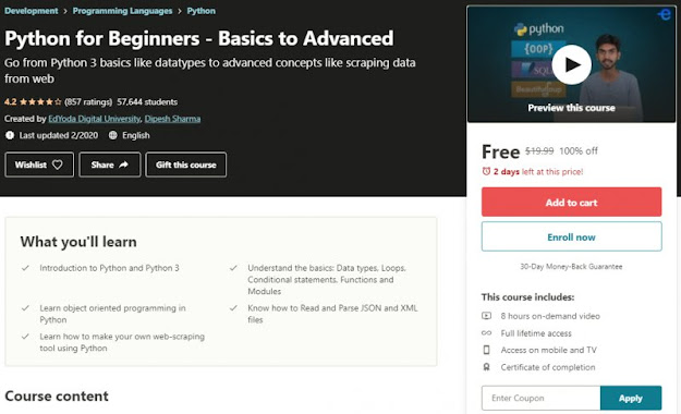 [100% Off] Python for Beginners - Basics to Advanced Worth 19,99$