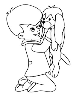 Boy holding a puppy coloring page