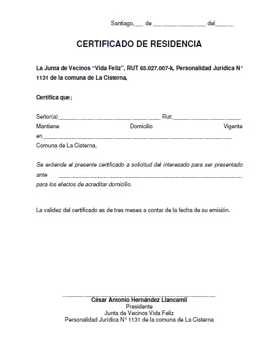 Certificado de residencia junta de vecinos pdf