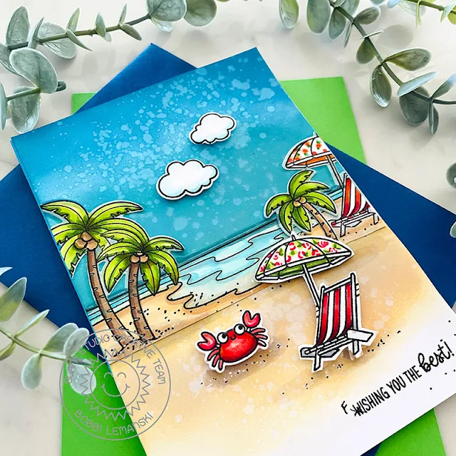 Sunny Studio Stamps: Ocean View Beach Themed Card by Bobbi Lemanski (featuring Inside Greetings: Congrats)
