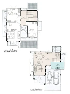 บ้านสองชั้น 3ห้องนอน 3ห้องน้ำ 2 จอดรถ [แบบบ้านแก้วมุกดา25]