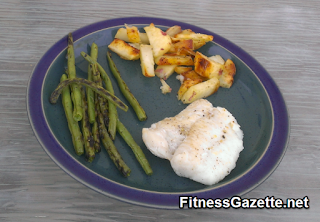 grilled cod, green beans, and red potato steak fries