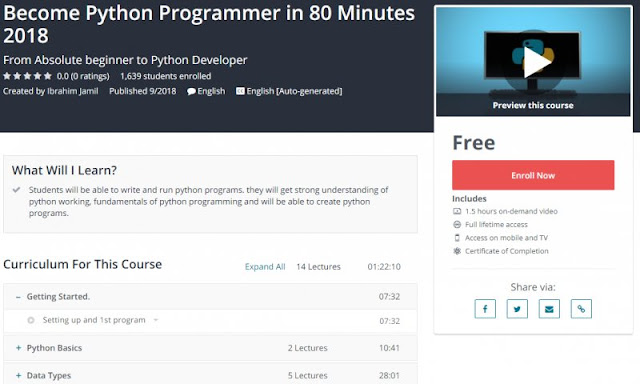 [100% Free] Become Python Programmer in 80 Minutes 2018