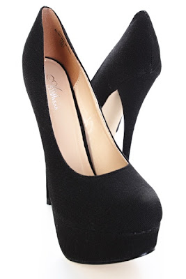 Black Canvas Upper Round Close Toe Pump Platform 