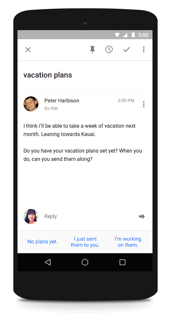 Google Inbox に人工知能による返信文提示機能 Smart Reply 追加へ Itmedia News