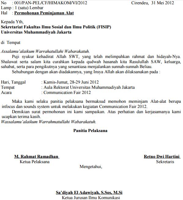 Contoh Surat Dinas Peminjaman Tempat  Delinewstv