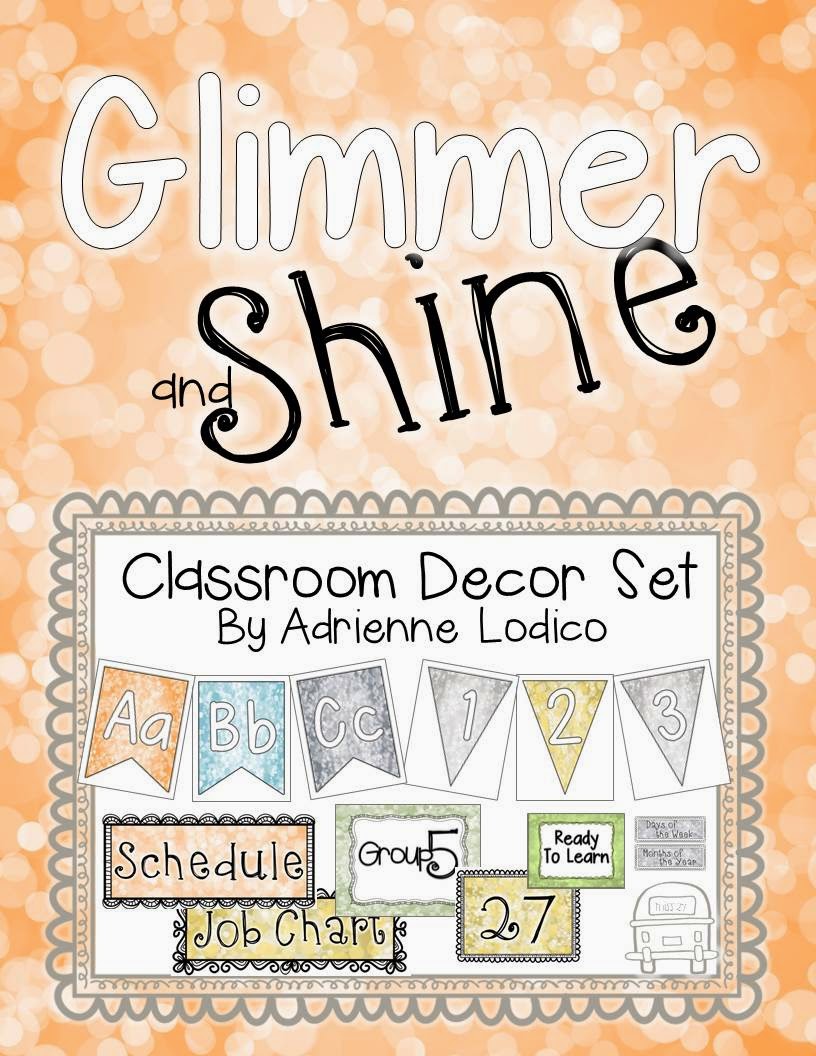 I love Leonard's super confident pick up line (from The Big Bang Theory).  It sat in the back of my mind while I was creating this new classroom decor set.  Glimmer and Shine is just pretty, isn't it?