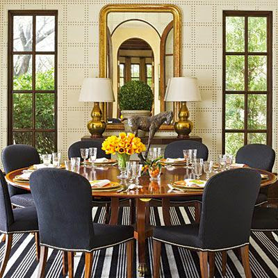 modern dining  room with nail head textured geometric pattern walls