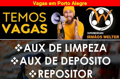 Supermercado abre vagas para Aux. Limpeza, Aux. Depósito e Repositor em Porto Alegre