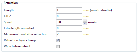 Настройки ретракта Slic3r