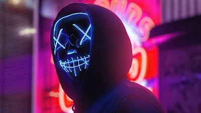 HD Wallpaper Hoodie Guy Neon Blue Mask