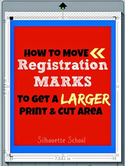 moving registration marks, enlarge print and cut area, silhouette studio print and cut, silhouette studio registration mark default