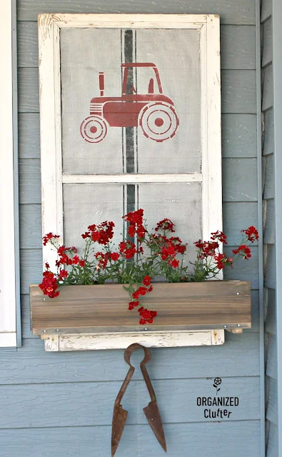 Farmhouse Style Rustic Window Screen Window Box Planter #stencil #oldsignstencils #grainsackstripe #tractor