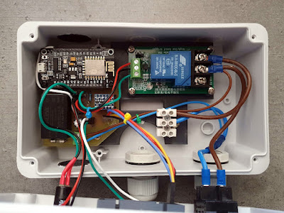 Electronics for the MQTT switch mounted in a plastic box