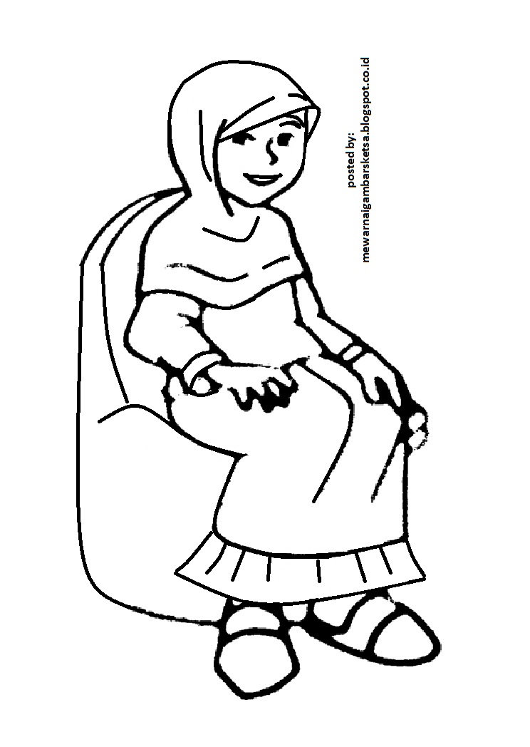 Mewarnai Gambar Mewarnai Gambar Sketsa Kartun Anak Muslimah 9
