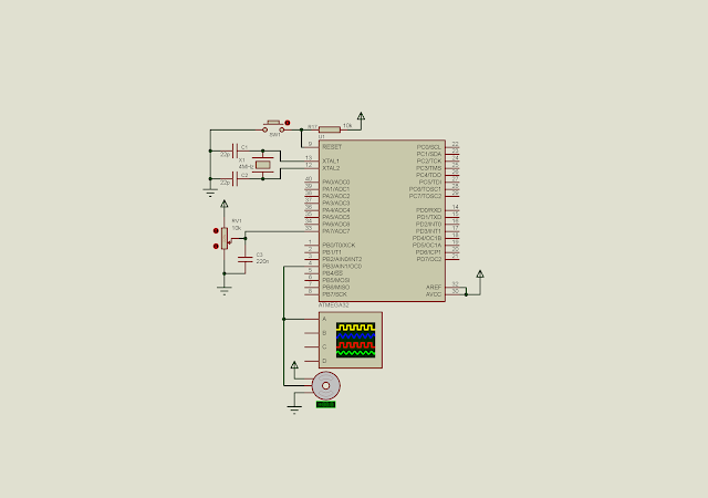Using ADC and Timer/Counter 0 PWM of ATMega32 to rotate a DC servo motor