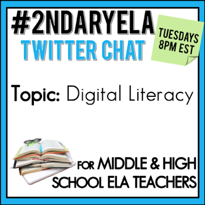 Join secondary English Language Arts teachers Tuesday evenings at 8 pm EST on Twitter. This week's chat will be about digital literacy.