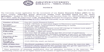 Junior Research Fellow ME M.Tech Engineering Jobs in Jadavpur University