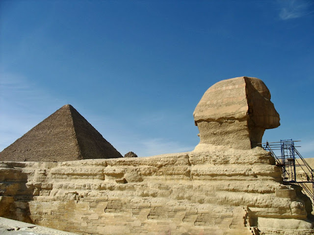 Sphinx at Giza with Great Pyramid