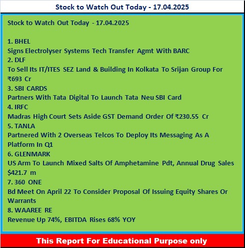 Stock to Watch Out Today - Rupeedesk Share Market Training Chennai - 17.04.2025