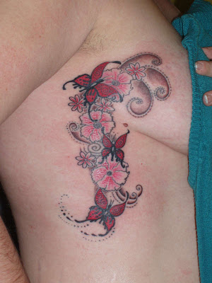 star tattoos on side butterfly side piece tattoo