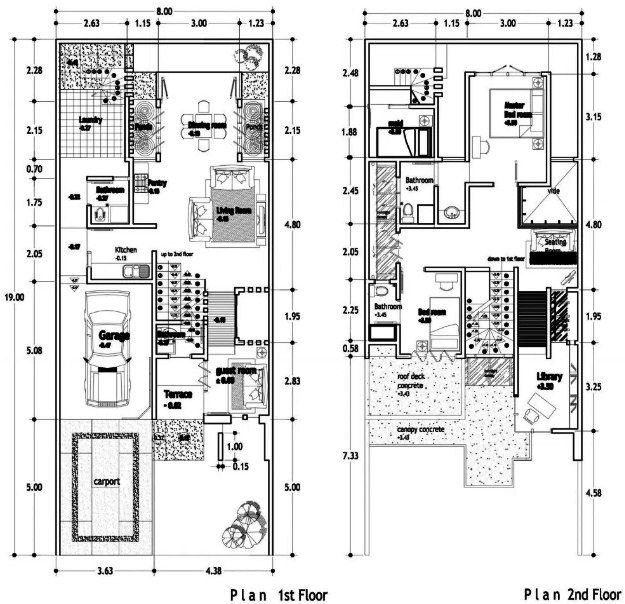 14 contoh gambar  denah rumah  minimalis  2 lantai  3D ukuran  