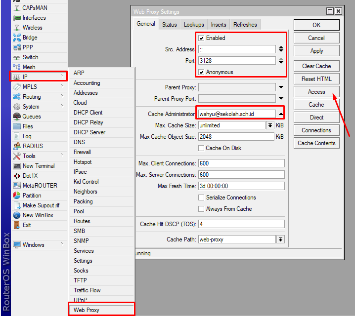 Konfigurasi Web Proxy Router A