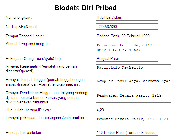 Contoh Biodata Lengkap Definisi Dan Contoh Biodata 