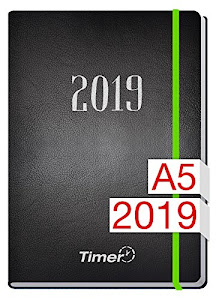 Chäff-Timer Premium A5 Kalender 2019 [Neon Grün] 12 Monate Jan-Dez 2019 - Gummiband, Einstecktasche - Terminkalender mit Wochenplaner - Organizer - Wochenkalender