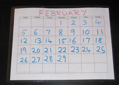 DIY Dry erase calendar. Laminate a calendar template and write with dry erase markers