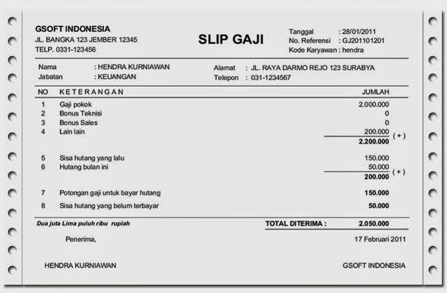 Contoh Slip Gaji Karyawan Swasta - Kopi-ireng.com