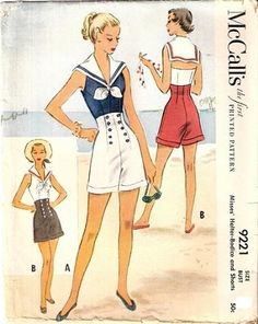 1950s high waisted sailor shorts pattern Just Peachy, Darling