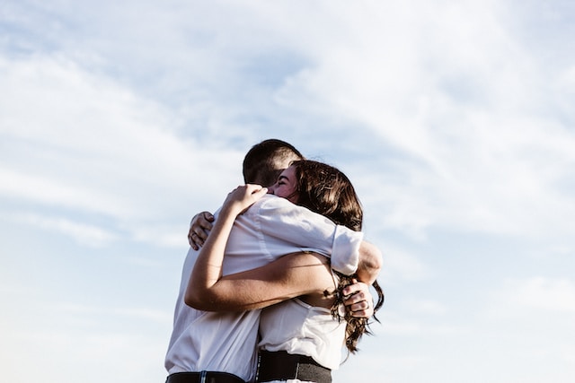 Healthy partners hugging