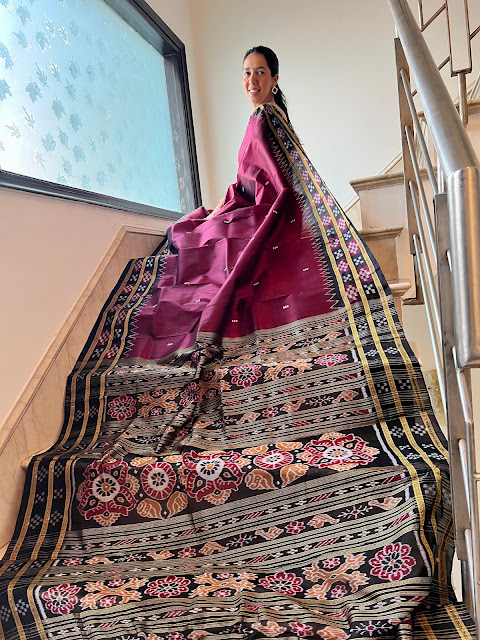 Aubergine Sambalpuri silk saree