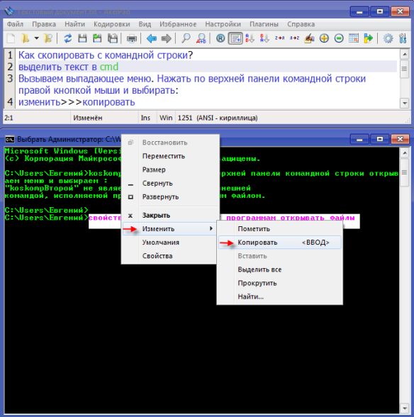 как копировать текст с cmd файла
