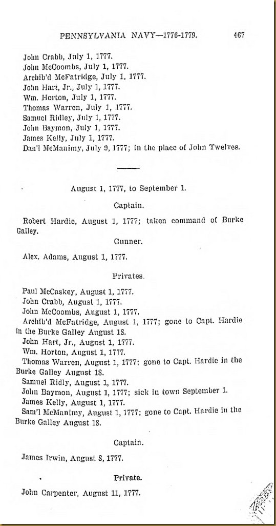 Pennyslvania Archives Series 5 Volumne I Muster Rolls of the Pennsylvania Navy 1776-1779  page 467