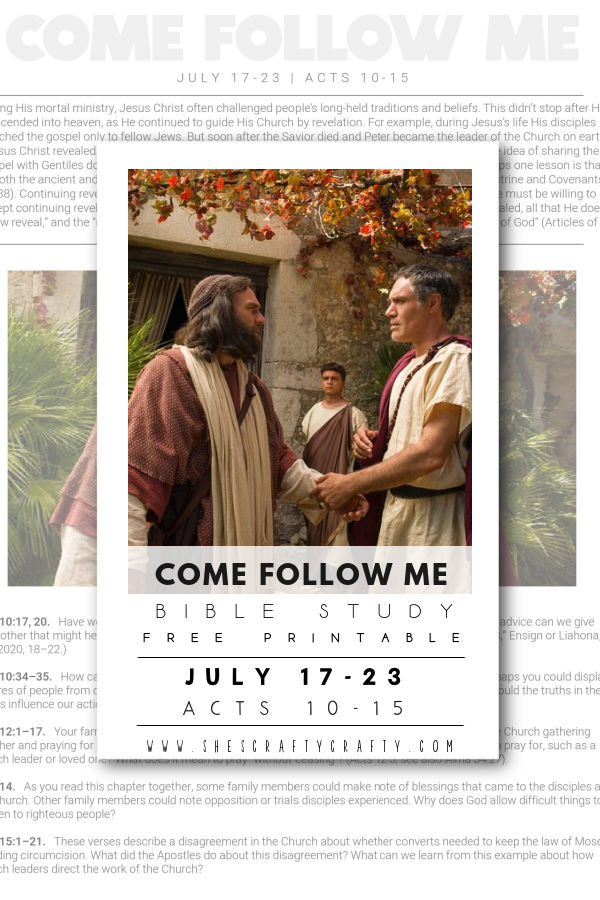 Come Follow Me Bible Study Printable Acts 10-15 pinterest pin.