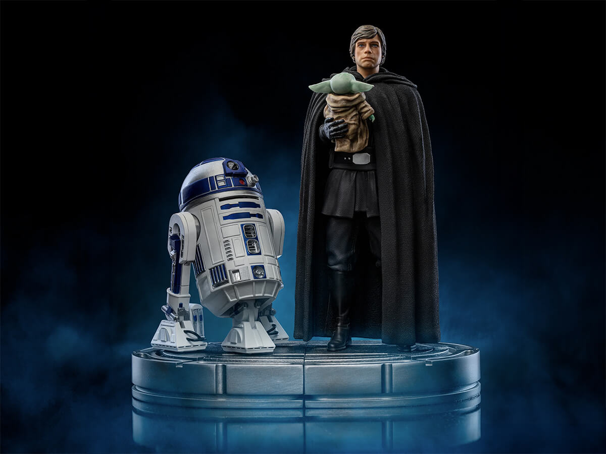 Colecionável Luke, R2-D2 e Grogu 1/4: uma jornada épica na série The Mandalorian pela Iron Studios