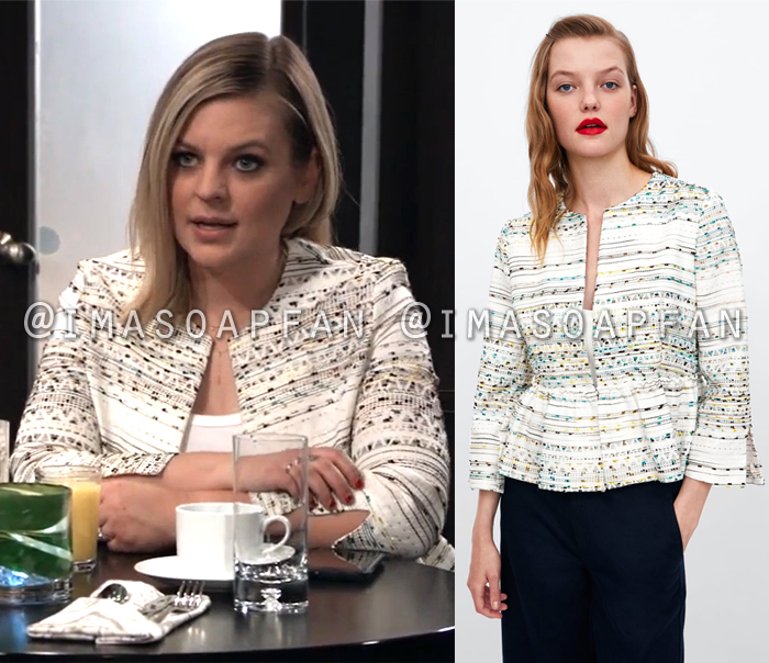 Maxie Jones, Kirsten Storms, White Peplum Blazer with Multicolored Embroidery, General Hospital, GH