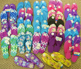 Flip flops purchased at Family Dollar for Operation Christmas Child shoeboxes.