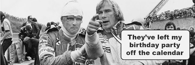 James Hunt complaining they missed his birthday party off the calendar